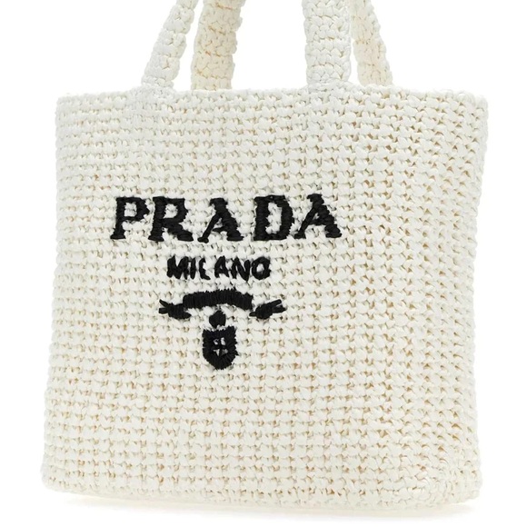 New Prada Logo Small Raffia Tote - Picture 2 of 4